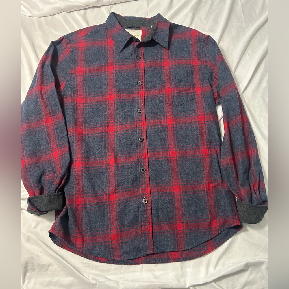 Weatherproof Vintage Men's Flannel Navy Red Men’s  Size Large Hiking Gorpcore